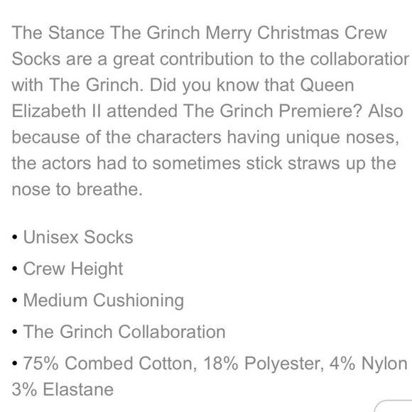 STANCE MERRY GRINCHMAS CREW HEIGHT COMBED COTTON BLEND UNISEX SIZE LARGE SOCKS - Picture 5 of 6